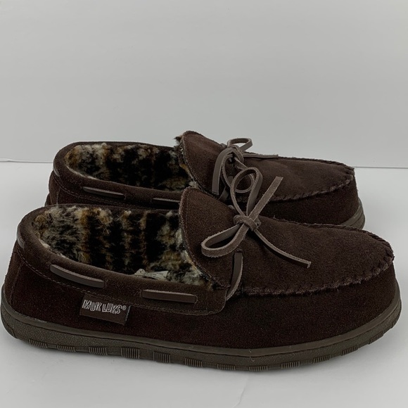 MUK LUKS mens brown cow suede slippers size 11 - Picture 12 of 12